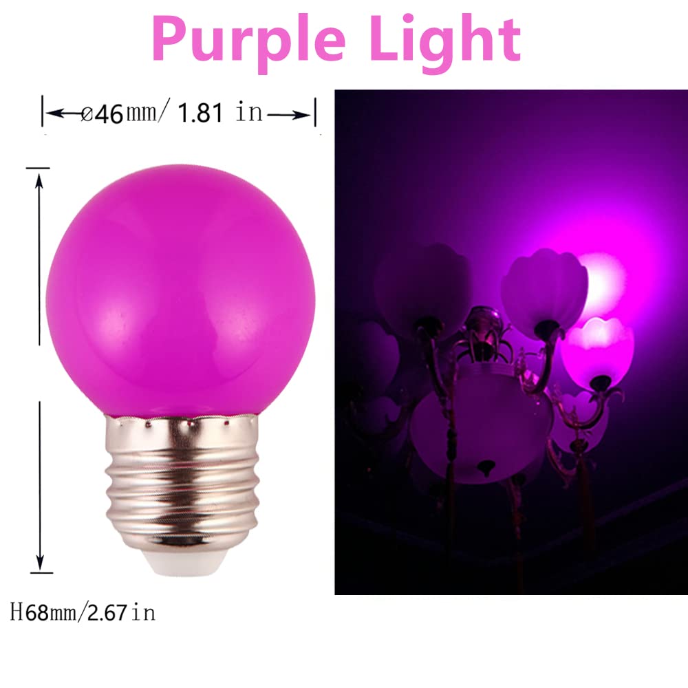 Dark Purple Pink Light Bulbs 1 Watt Low Lumen Led Night Light Bulb 10 Watt Equivalent E26/E27 Medium Base Mood Lighting For Wedding Party Bar Holiday Festival Halloween Christmas Room Decor 10Pack
