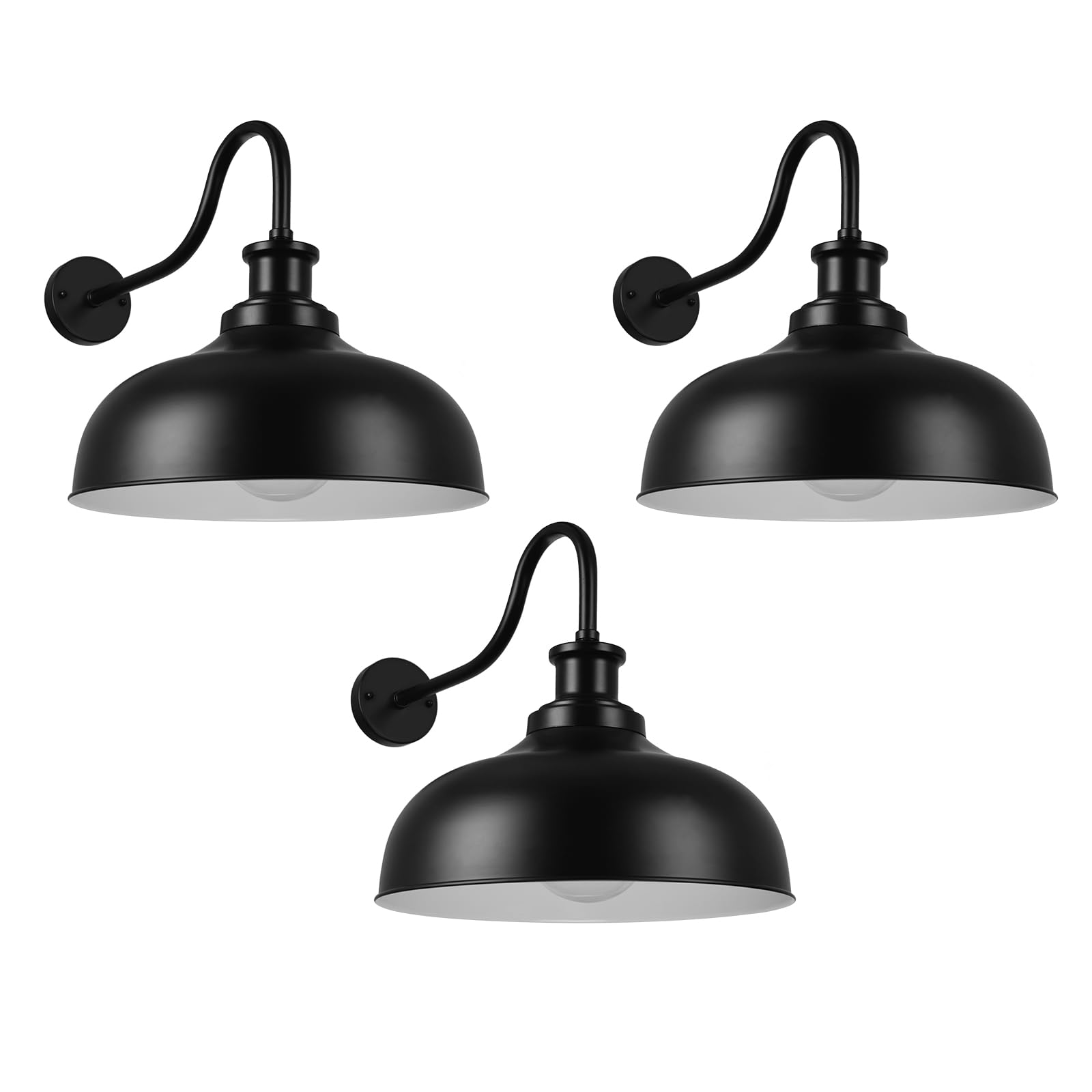 Diyel Outdoor Barn Light 16 Inch Dome Outdoor Wall Sconce Farmhouse Exterior Wall Mount Light Vintage Wall Lighting Fixture Industrial Black Wall Lantern For Porch  Entryway  Garage  3 Pack