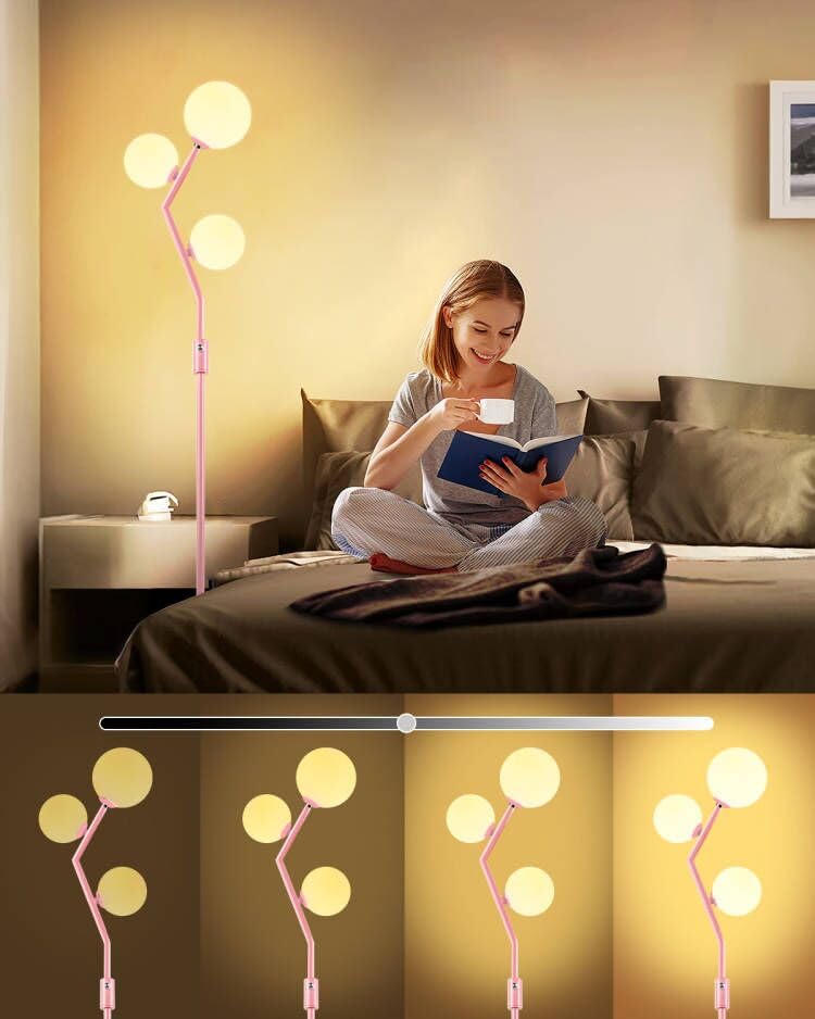 Lightdot Geometric Folding 3 Globe Tree Floor Lamp, Dimmable Pink Standing Lamps with 3PCS 3000K G9 Bulbs, Mid Century Modern Fl