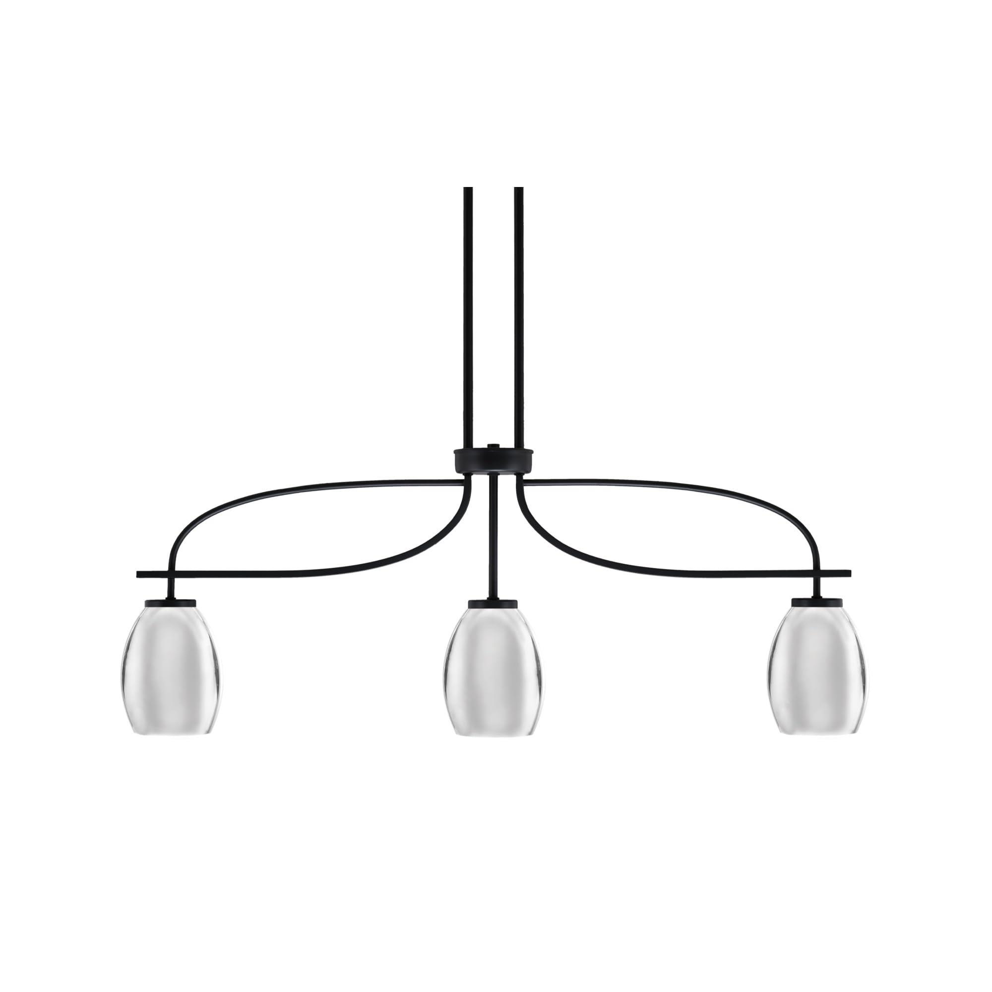 Cavella 3 Light Island Light Shown in Matte Black Finish with 5&quot; Chrome Oval Metal Shades