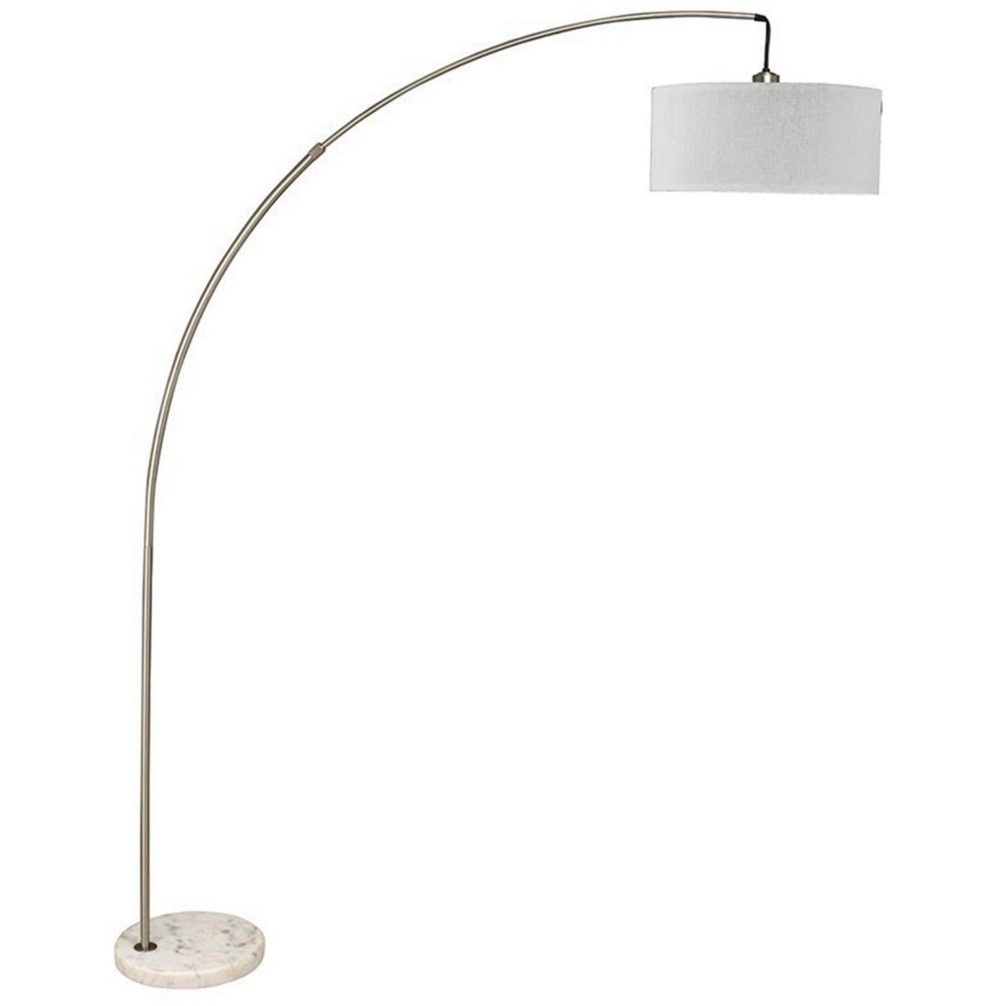 Benzara Bm241810 Floor Lamp With Arched Extendable Neck & Marble Base, Silver