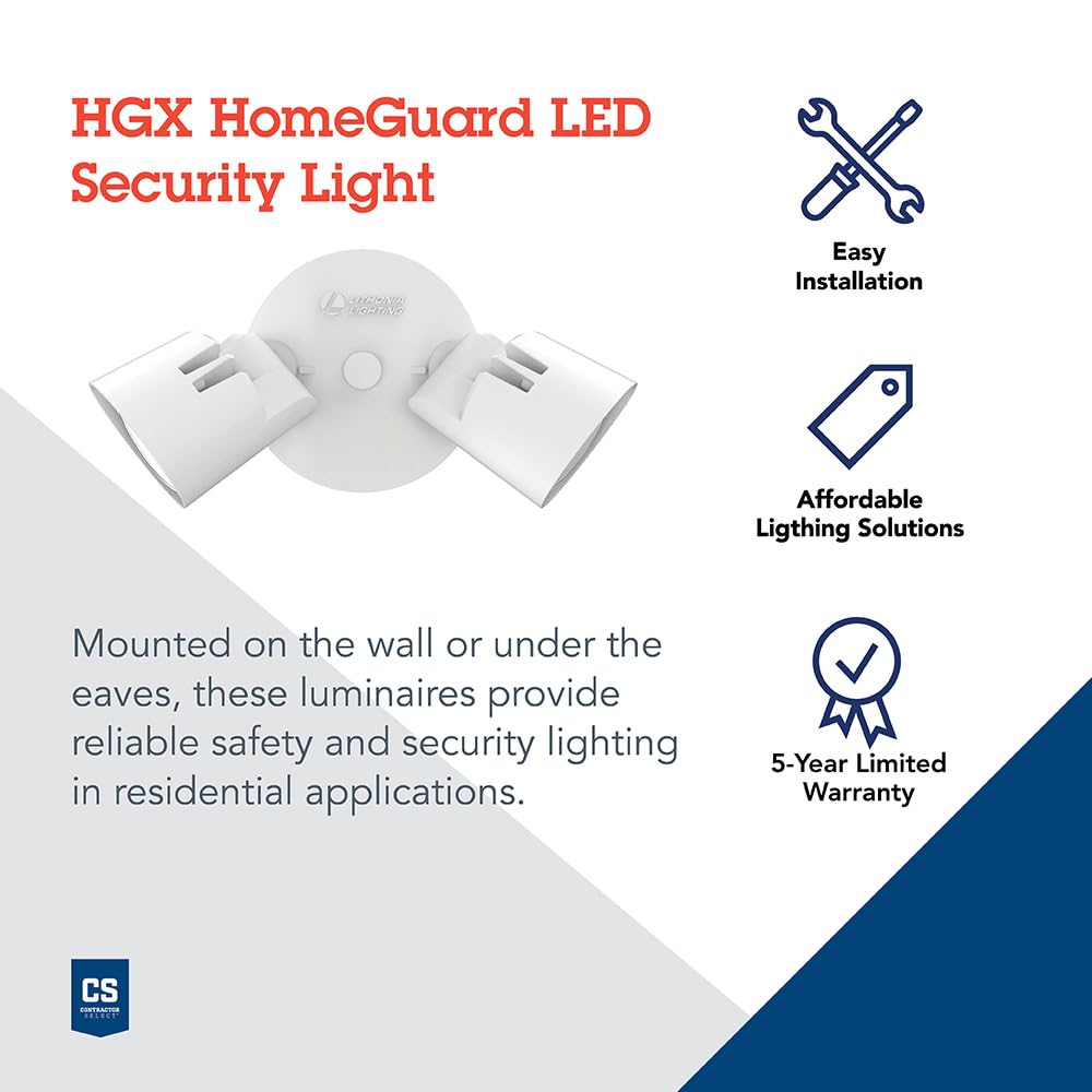 Lithonia Lighting Hgx Led 2Rh 40K 120 Wh M2 Homeguard Led Outdoor Security Floodlight, Non-Switchable 4000K, 2-Lights, 2-Pack, W