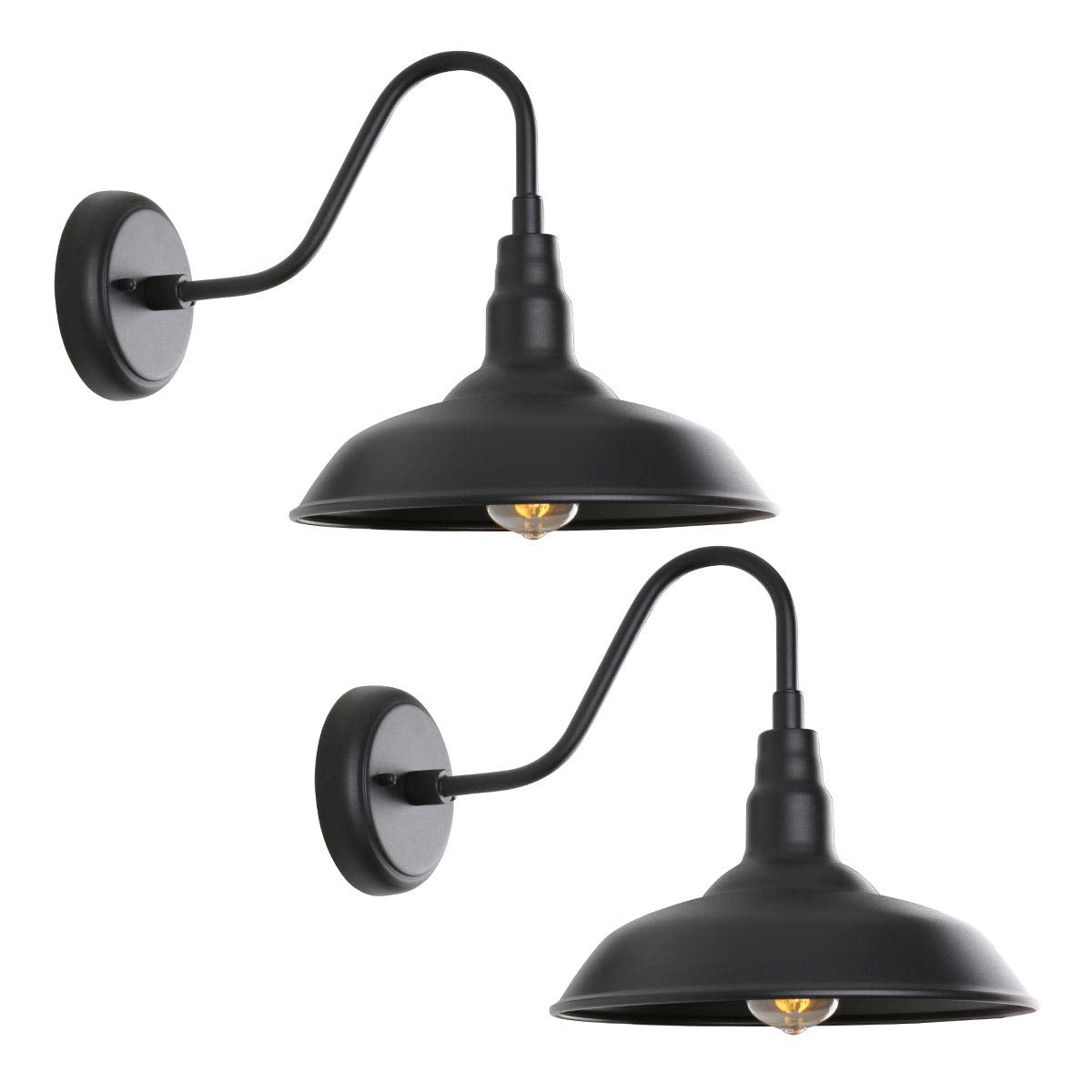 Goalplus Black Outdoor Barn Light With Wall Mount 2 Pack Exterior Gooseneck Lights With 10'' Dome, Farmhouse Style Outside Wall