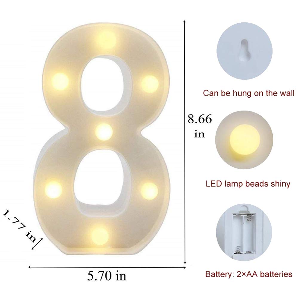 MUMUXI Light Up Letters and Numbers | Battery Powered | Bright for Weddings, Birthdays, Parties | Acrylonitrile Butadiene Styrene | 8