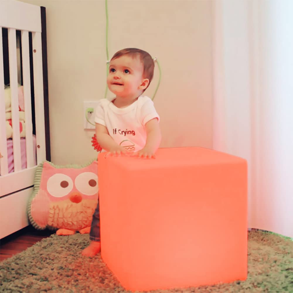 LED Cube Chair for Kids, 14-Inch RGB Color Changing LED Cube Seat w/ Remote, Versatile Lighted Up Modern Side Table Glowing Nigh