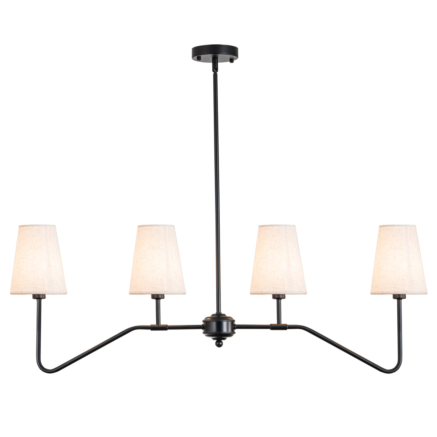 Fiyueoyi 4-Light Kitchen Island Lighting, Modern Linear Chandeliers For Dining Room Light Fixture Over Table Classic Matte Black Pendant Light With Linen Shades 41”W For Kitchen Island Living Room