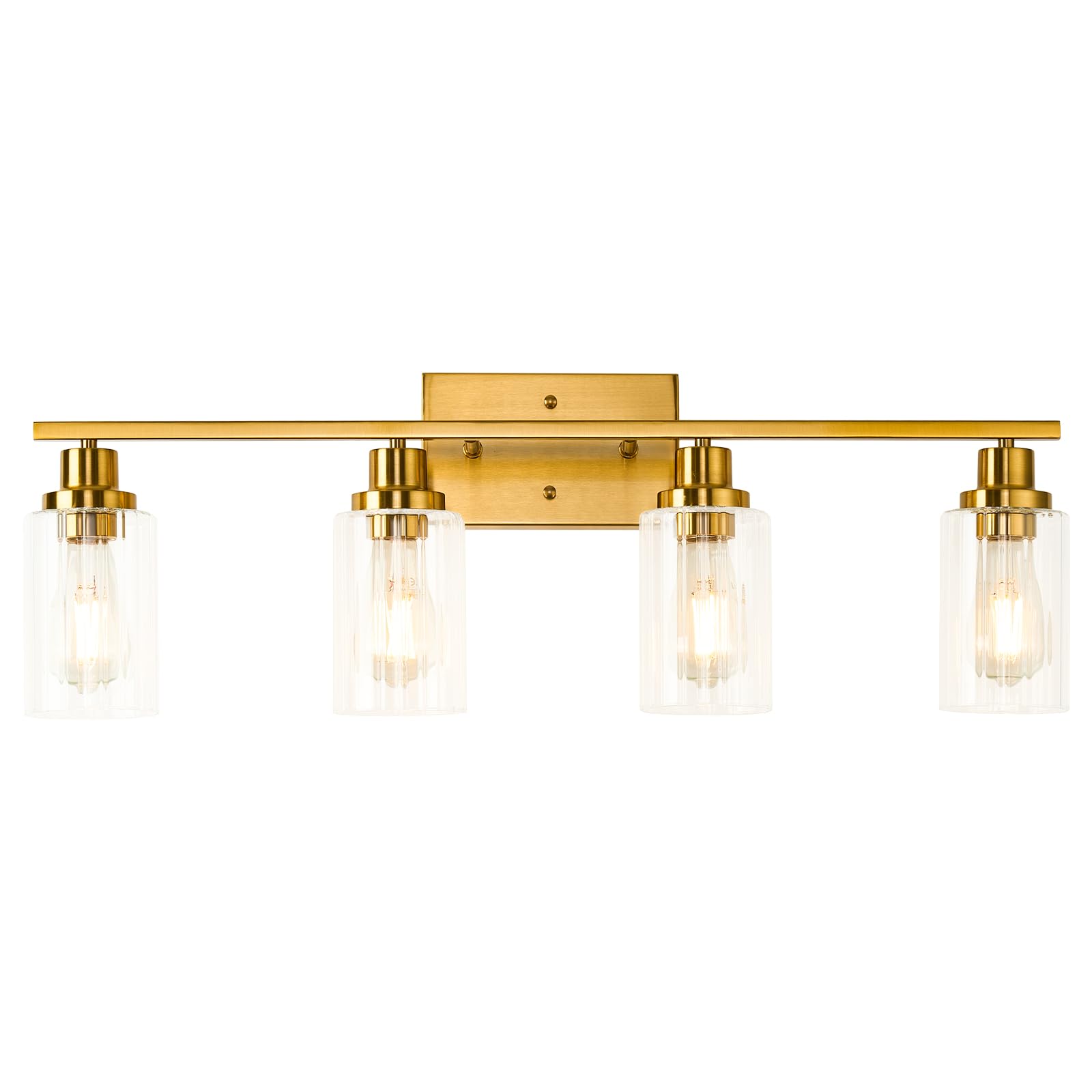 Jonsi 4-Light Brushed Gold Bathroom Vanity Light Fixture with Glass Shades, 31.1 Inch, E26 Wall Sconces for Bathroom, Living Room, Hallway