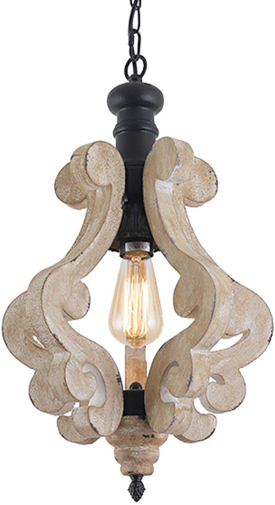 PUUPA Kitchen Light Fixtures Farmhouse Pendant Light Single Adjustable Rustic Wooden Hanging Island Chandelier