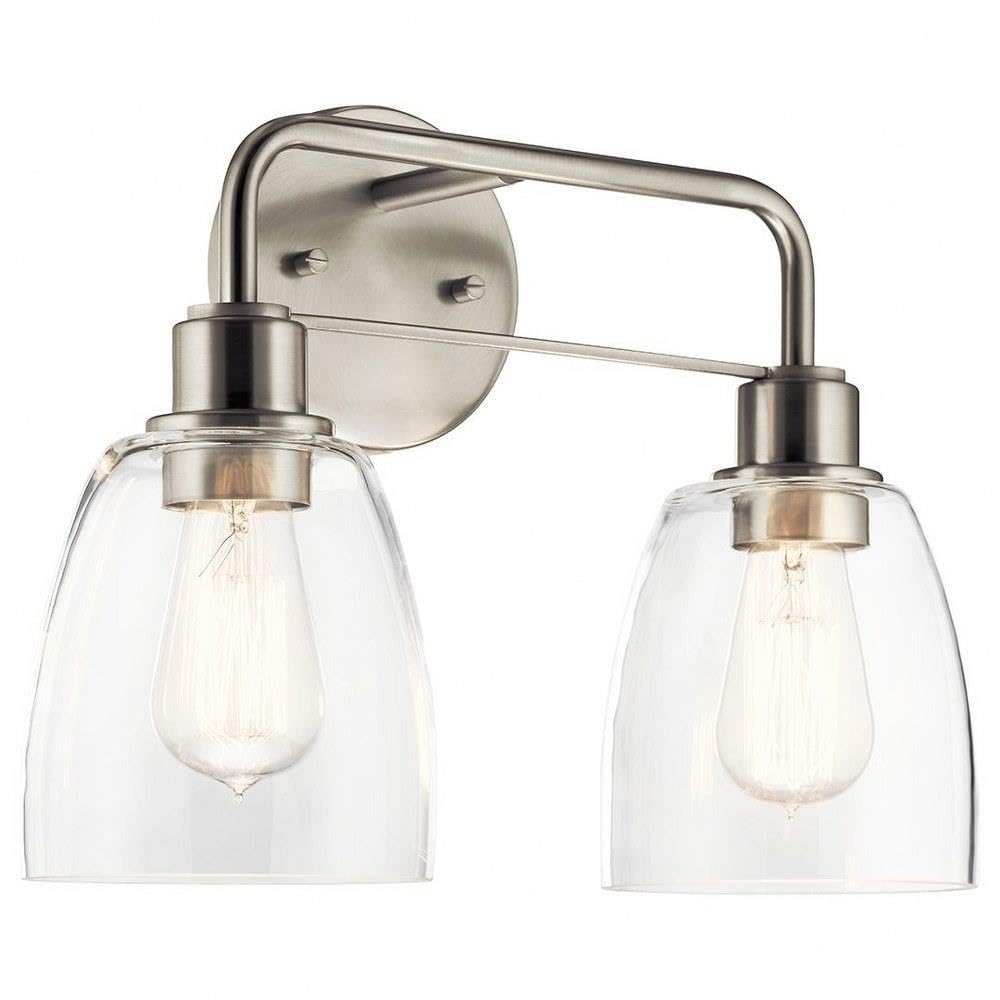 Kichler, Meller 15.25 Inch 2 Light Vanity Light With Clear Glass In Brushed Nickel, 55101Ni