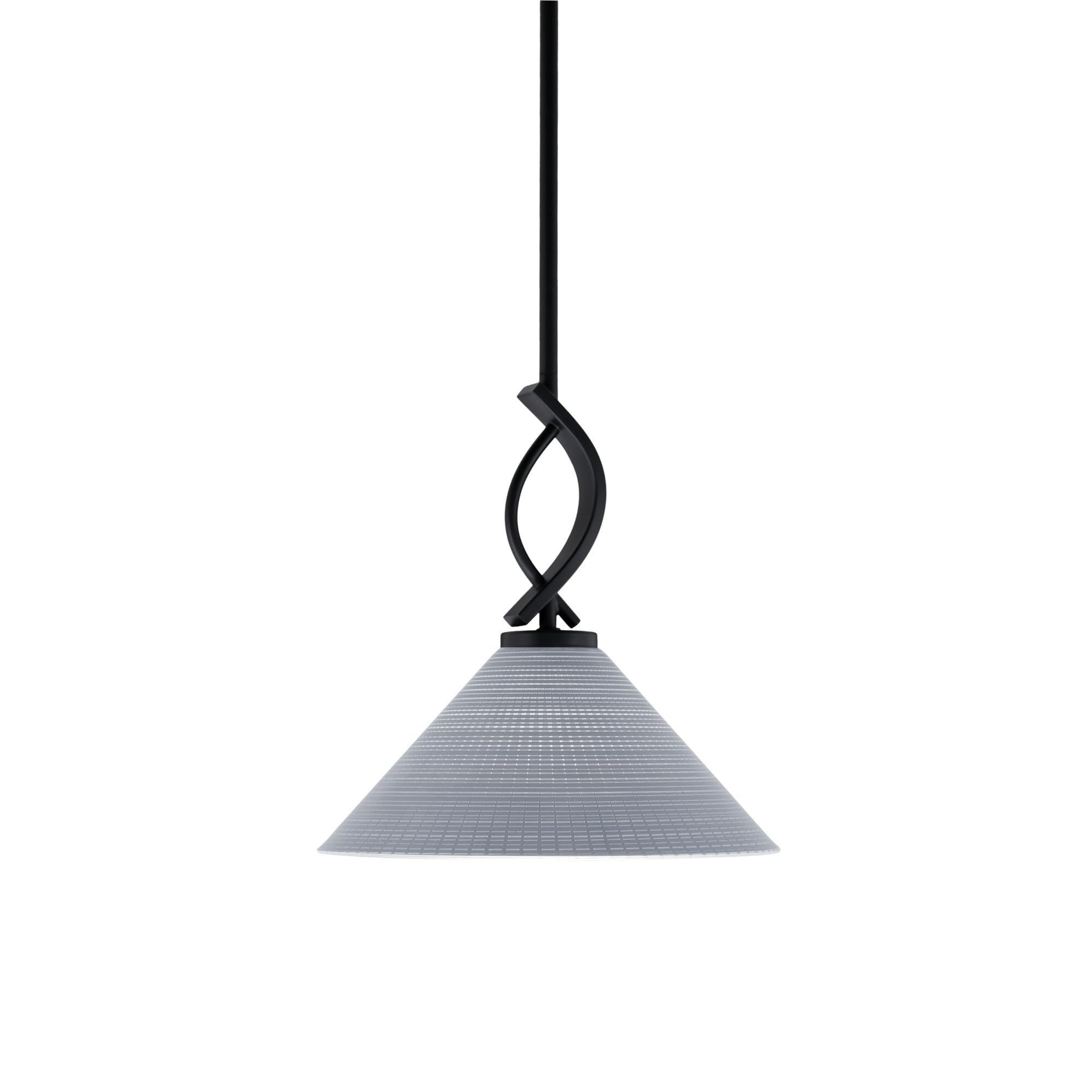 Cavella 1 Light Stem Mini Pendant Shown in Matte Black Finish with 12&quot; Gray Matrix Glass