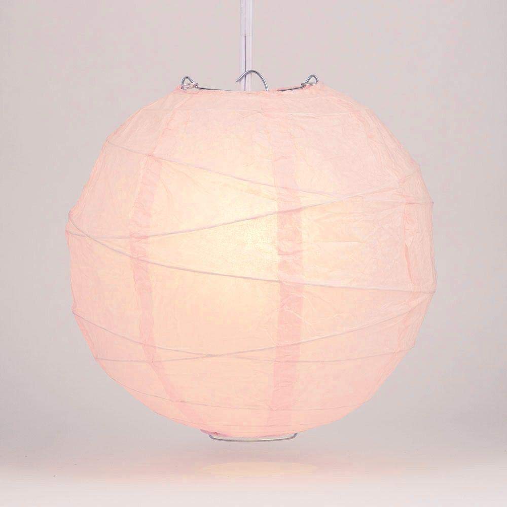 Paperlanternstore.Com 8 Inch Rose Quartz Pink Round Paper Lantern, Crisscross Ribbing, Hanging Decoration