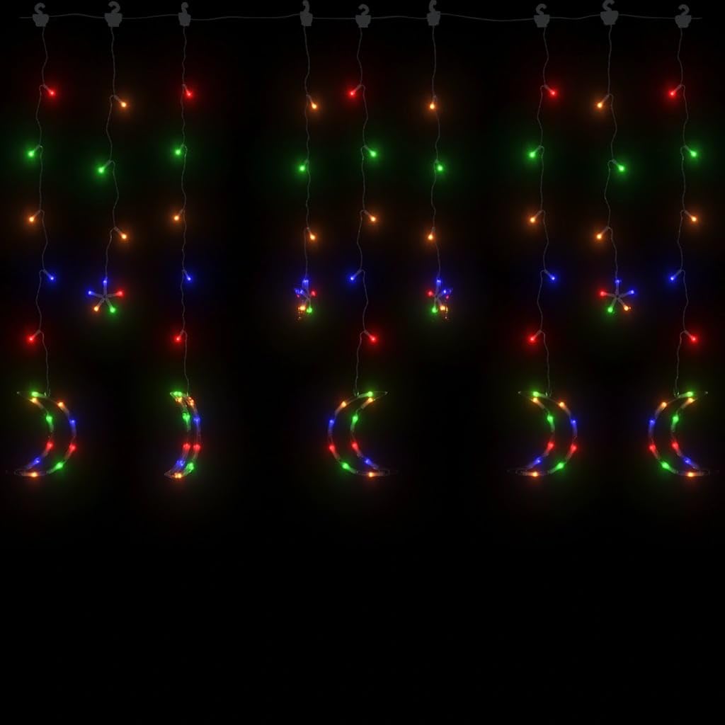 Vidaxl 138 Led Colorful Star & Moon Fairy Lights - Remote Control, Energy-Saving, Indoor/Outdoor Use, Model 328797