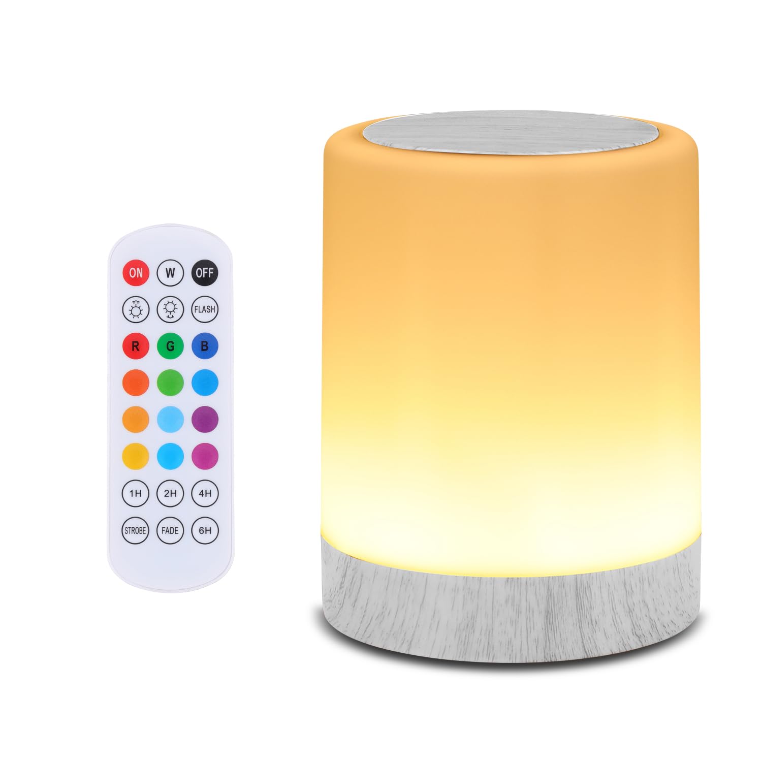 OORUN Touch Bedside Table Lamp with 13 RGB Colors, 5 Brightness Levels, USB Rechargeable, Wood Grain Beige, Model F8, 3.74inD x 3.