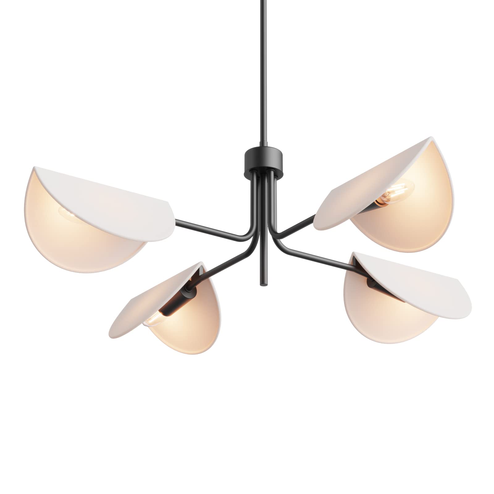 Seol-Light 4-Light Fold White Linen Blossom Shades Chandelier With Black Metal Stems,E12,160W,30'' Dia Large;