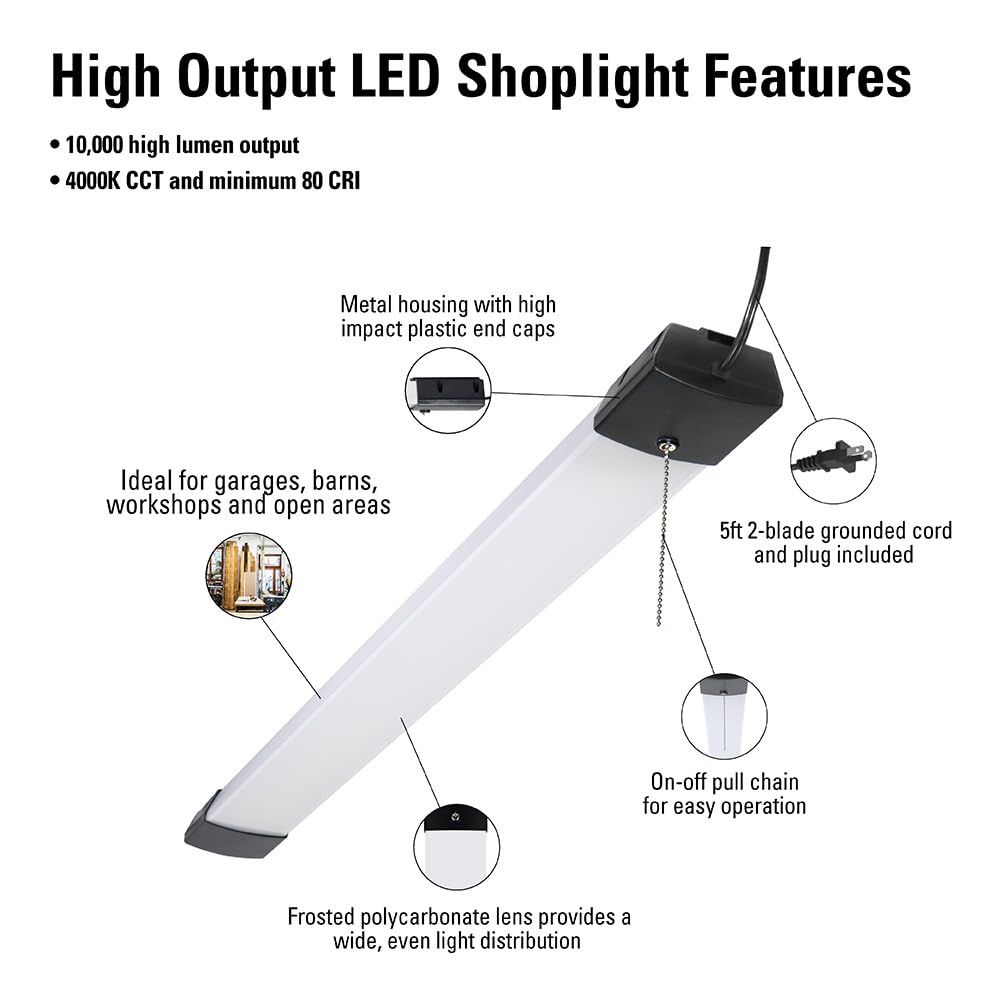 Metalux Shp 4 Ft. 128-Watt Equivalent, 10000 Lumens Integrated Led, White Shop Light, 4000K Cct