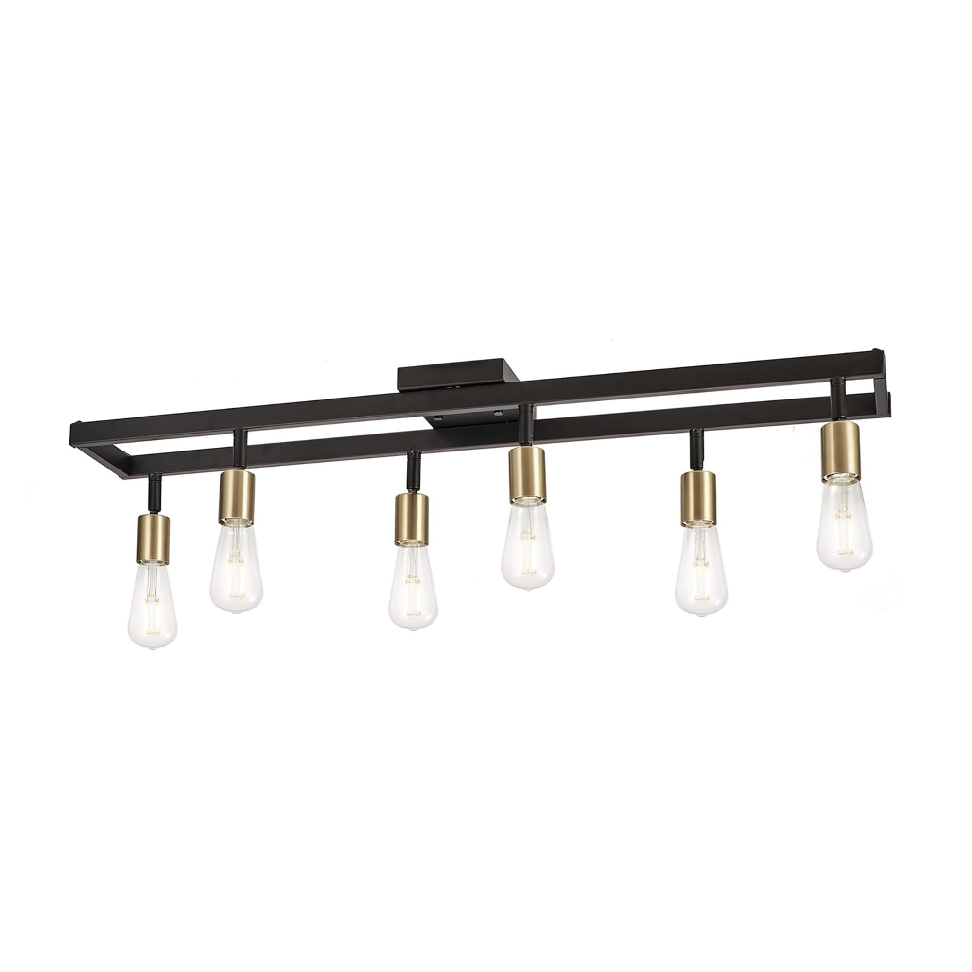 Globe Electric 64000096 36'' 6-Light Track Lighting, Matte Black, Matte Brass Pivot Sockets, Ceiling Lamp For Bedroom, Kitchen,