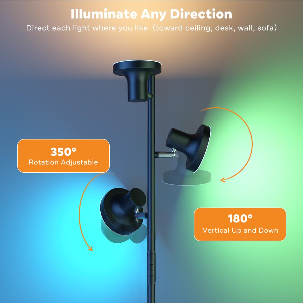 SIBRILLE RGB Floor Lamp, 36W LED Standing Lamp with Remote, Dimmable, Black, Model FLH-036-R1