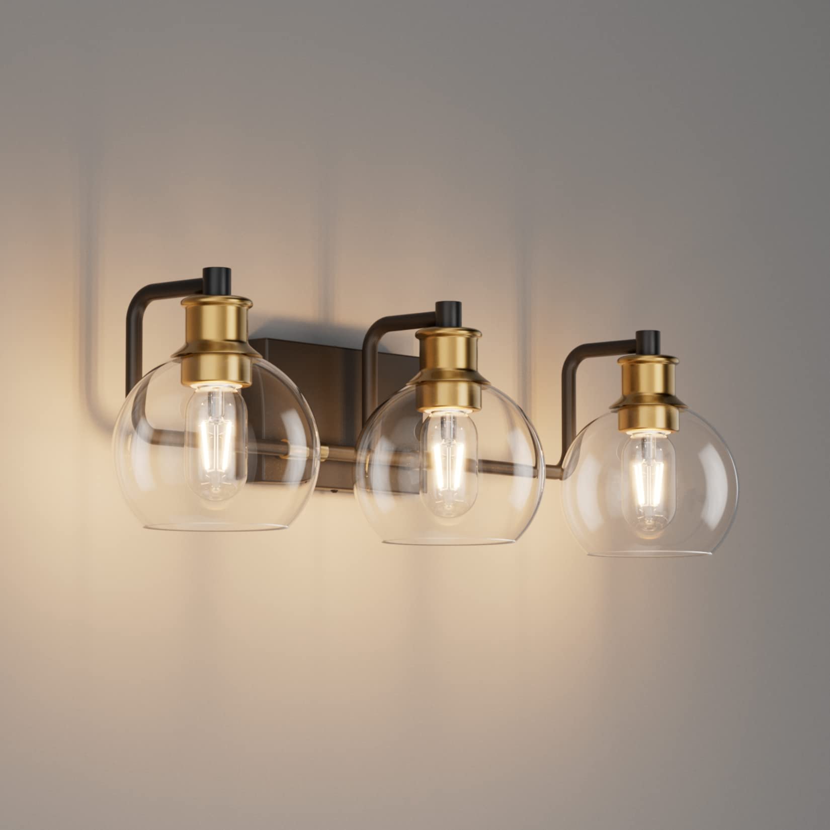 Tipace Vintage Bathroom Vanity Light Fixture, 3-Light Black & Gold Glass Globe, Model L-7493-1, Industrial Farmhouse Style