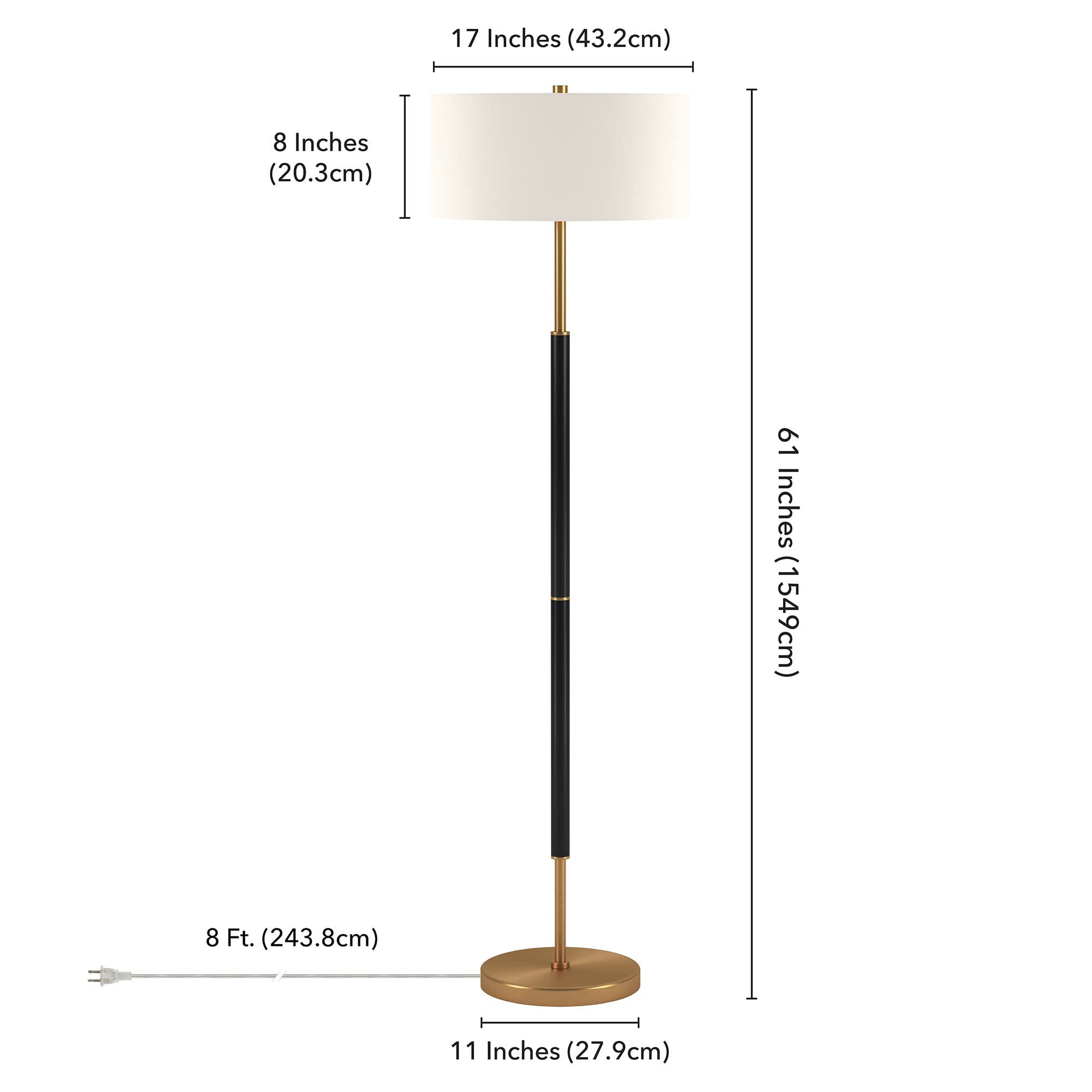 Henn&Hart 2-Light Floor Lamp, Matte Black/Brass Shade, 61&quot; Tall For Home Office & Living Room