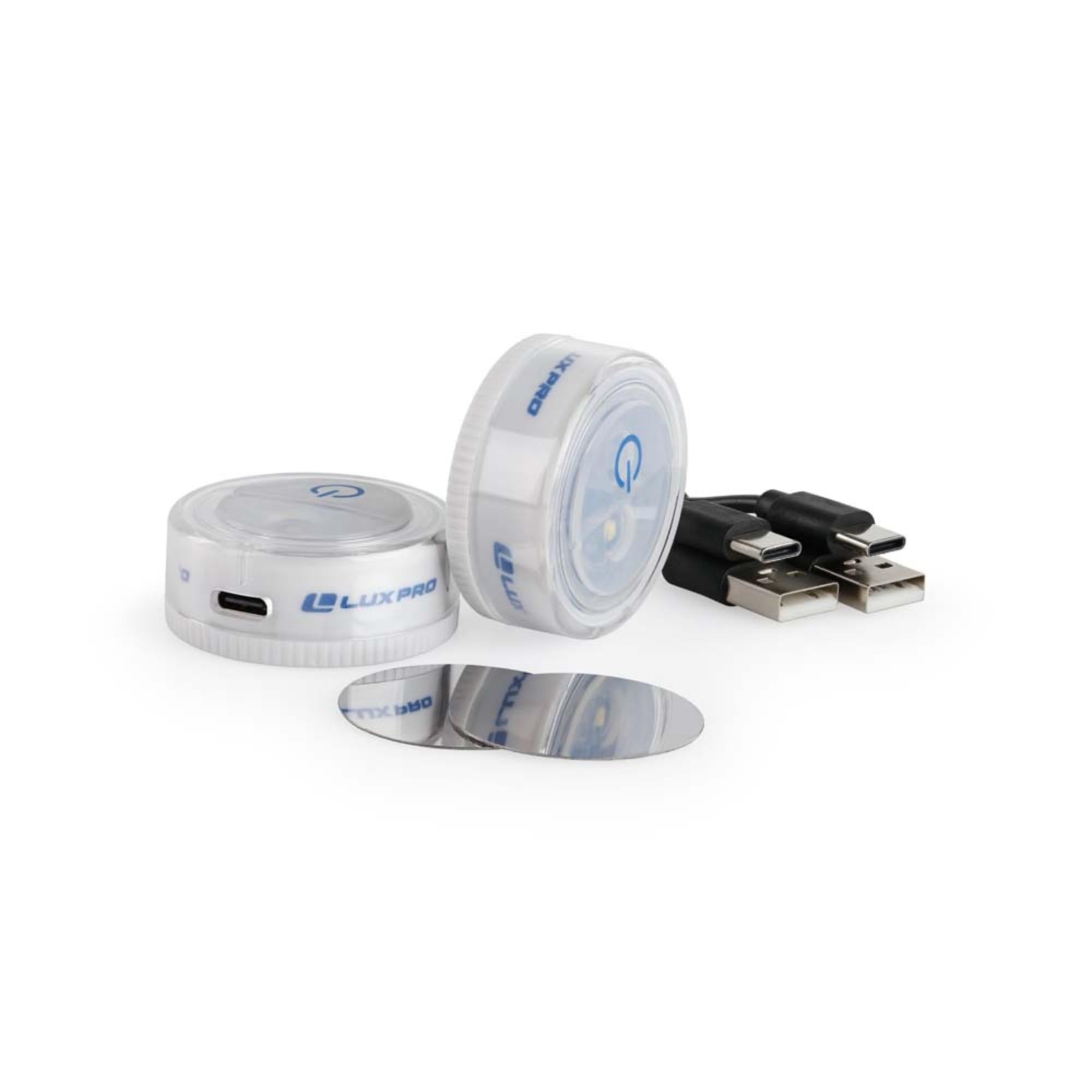 LUXPRO Waterproof Micro LED Puck Lights - Rechargeable, Adhesive, 2 Pack - White, Model LP175