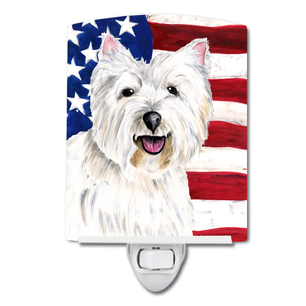 Carolines Treasures Ceramic Night Light, USA American Flag, Westie 9008, 6x4x3in, UL-Certified, Ideal for Bedroom, Bathroom, Nursery