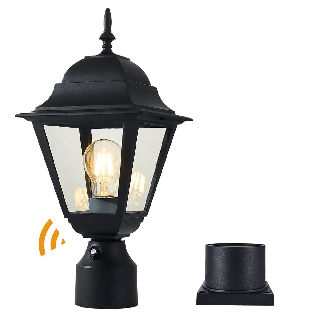 Windben Dusk to Dawn Outdoor Post Light Waterproof Cast Aluminium Lamp Post Light Fixture Post Lantern with Pier Mount Base Matte Black 16.5in Suitable for Garden Yard Driveway etc