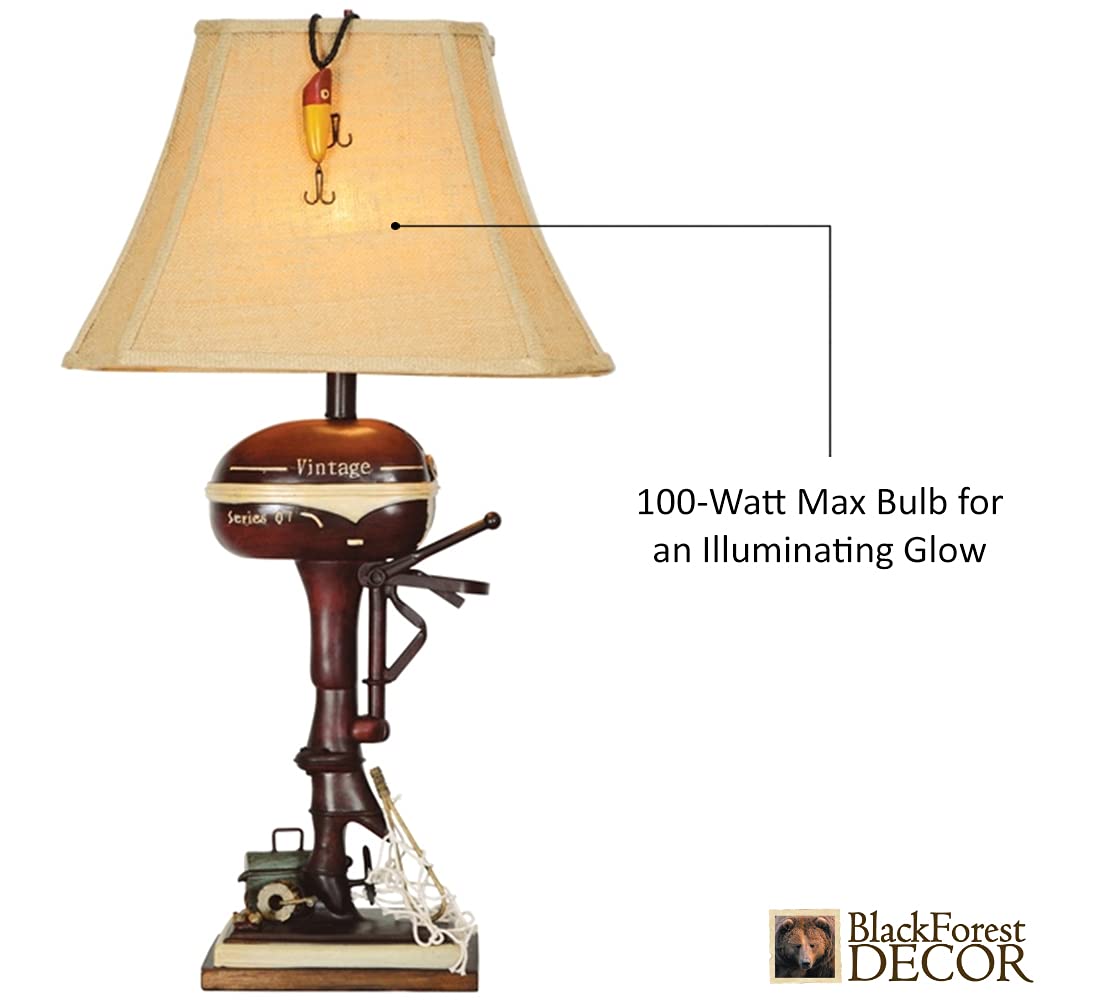 BLACK FOREST DECOR Vintage Motor Boat Lamp - Nautical Cabin Decor, 30" x 16" x 11", Ideal for Living Room, Nightstand, Desk