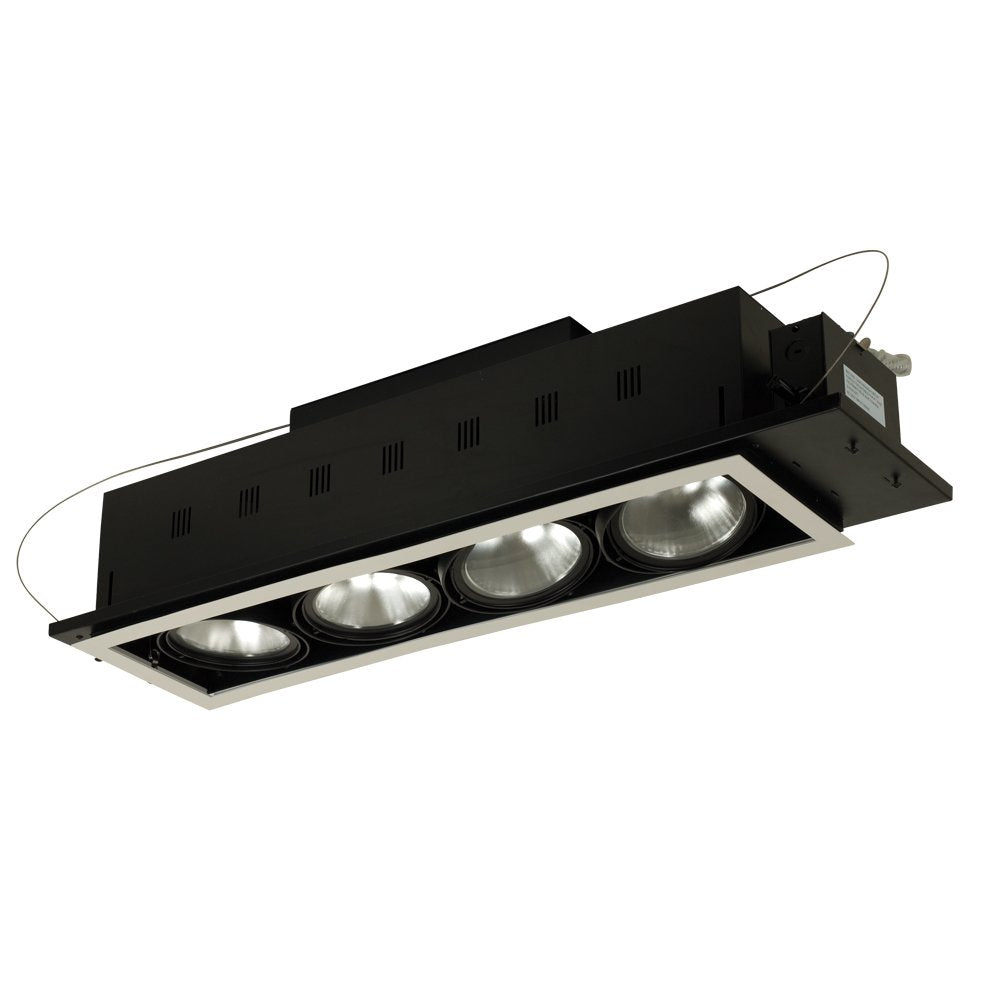 Jesco Lighting MGP38-4WB Modulinear Directional Lighting for New Construction, Double Gimbal PAR38 4-Light Linear, Black Interior with White Trim