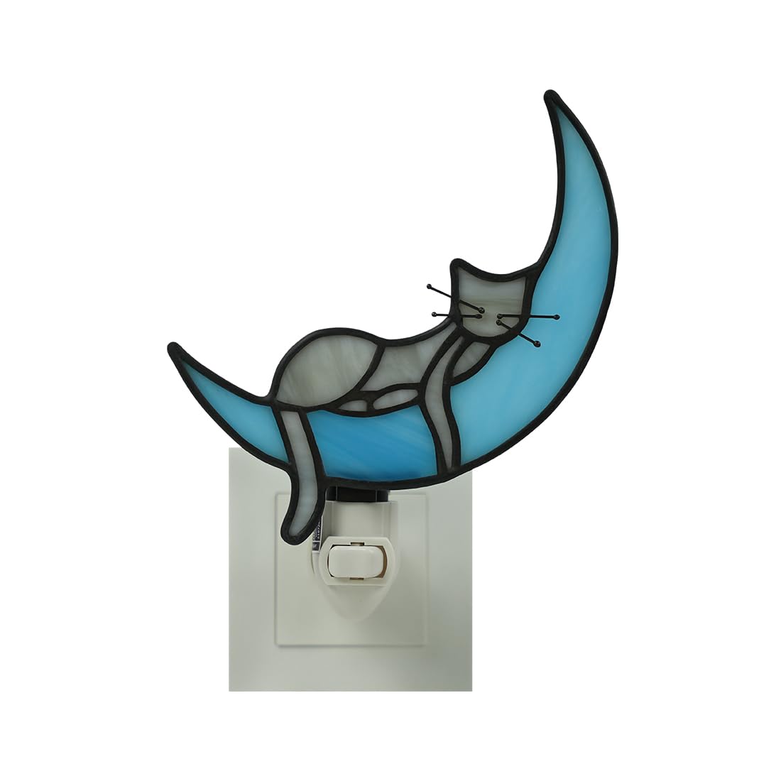 BOXCASA Cat on Moon Decor Stained Glass Night Lights Plug Into Wall Decorative,Night Light Plug in Decor for Childrens Room Kit