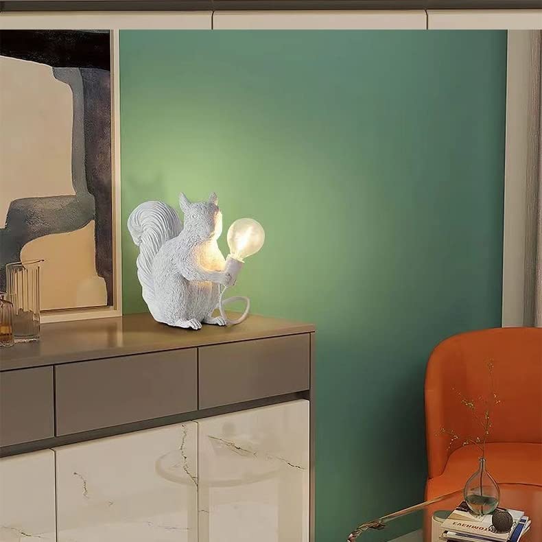 MAYOLA Resin Squirrel Table Lamp, LED Night Light, White, Model: squirrel-01, Ideal for Living Room, Bedroom, Kids Room