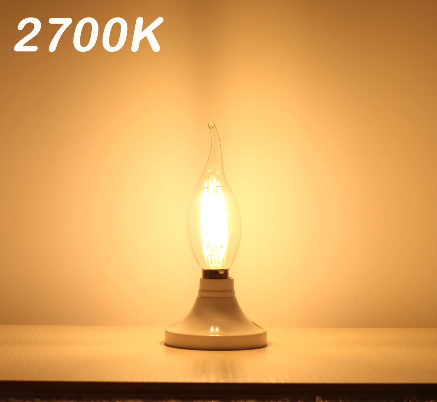 Lamsky E14 LED Bulb 4W Dimmable Warm White 2700K Flame Tip Candelabra 12-Pack