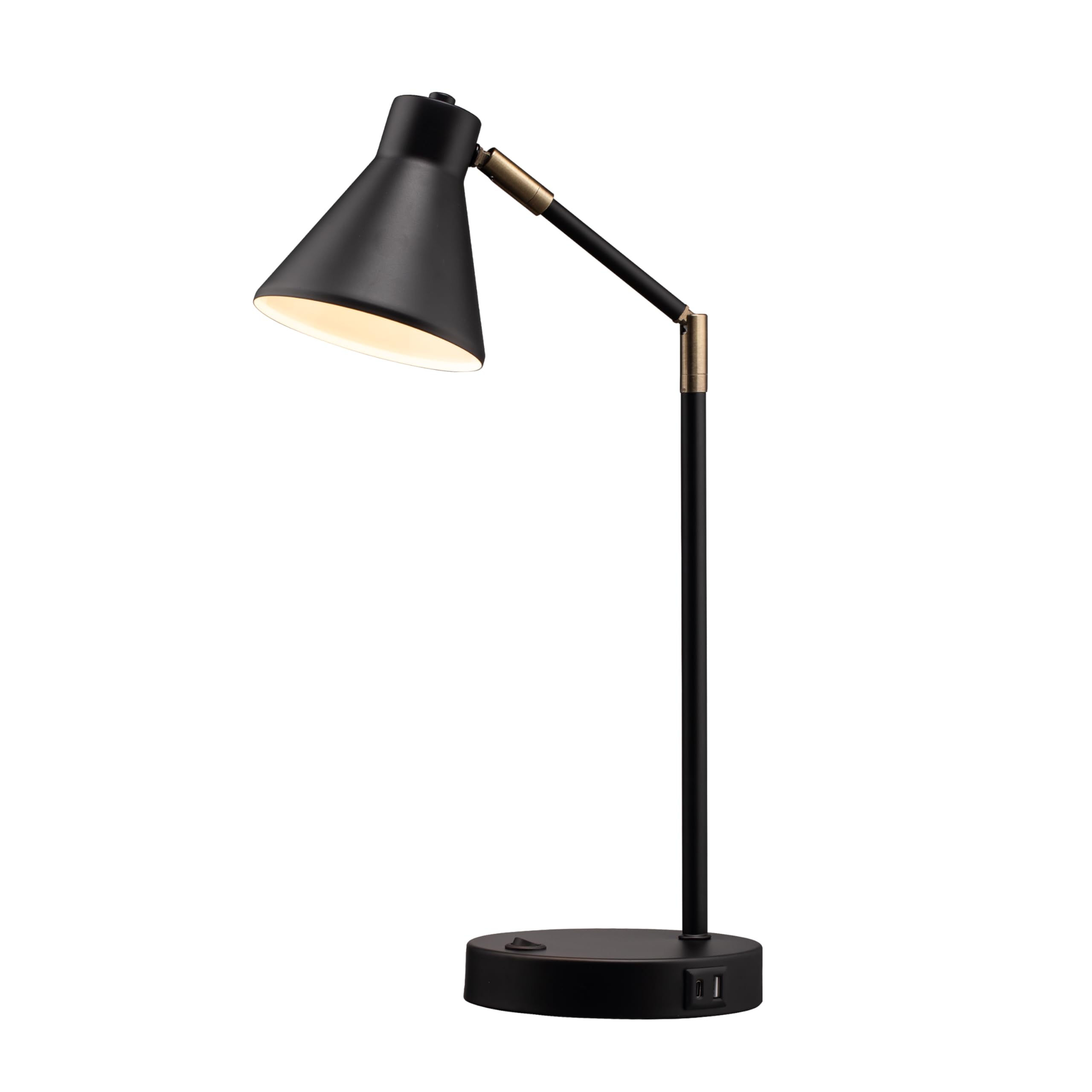 OBright LED Desk Lamp with Dual USB Ports, 100% Metal, 270° Swivel Arms, Soft White Light, 15inx6.5inx22.5in, Black, Model