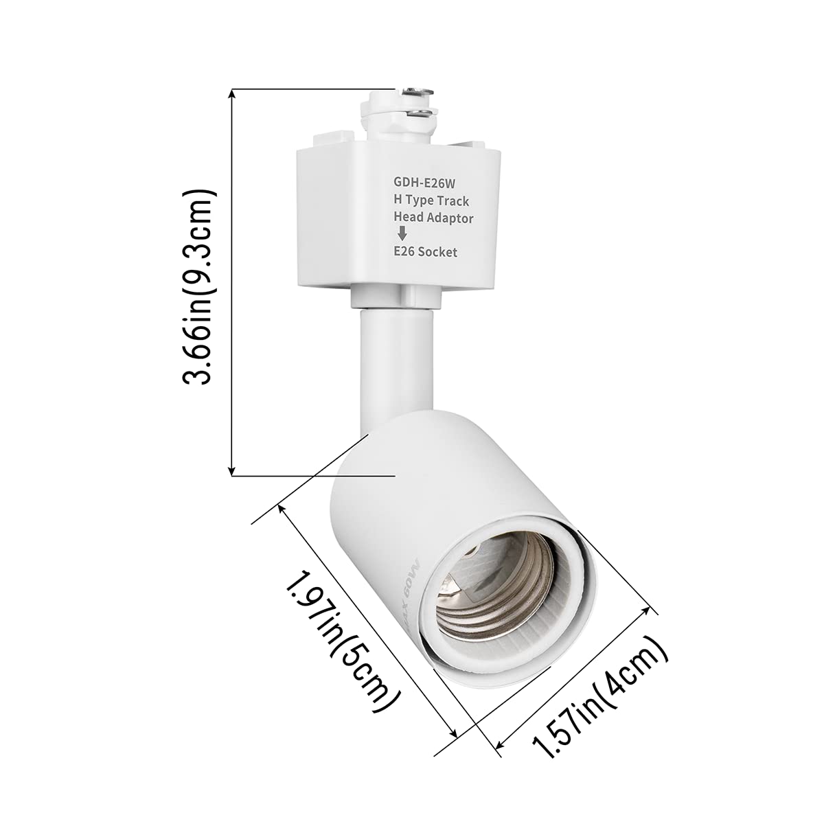 Mirrea H Type Track Lighting Head To E26 Medium Screw Base Adapter Light Direction Adjustable Pack Of 3 (White)
