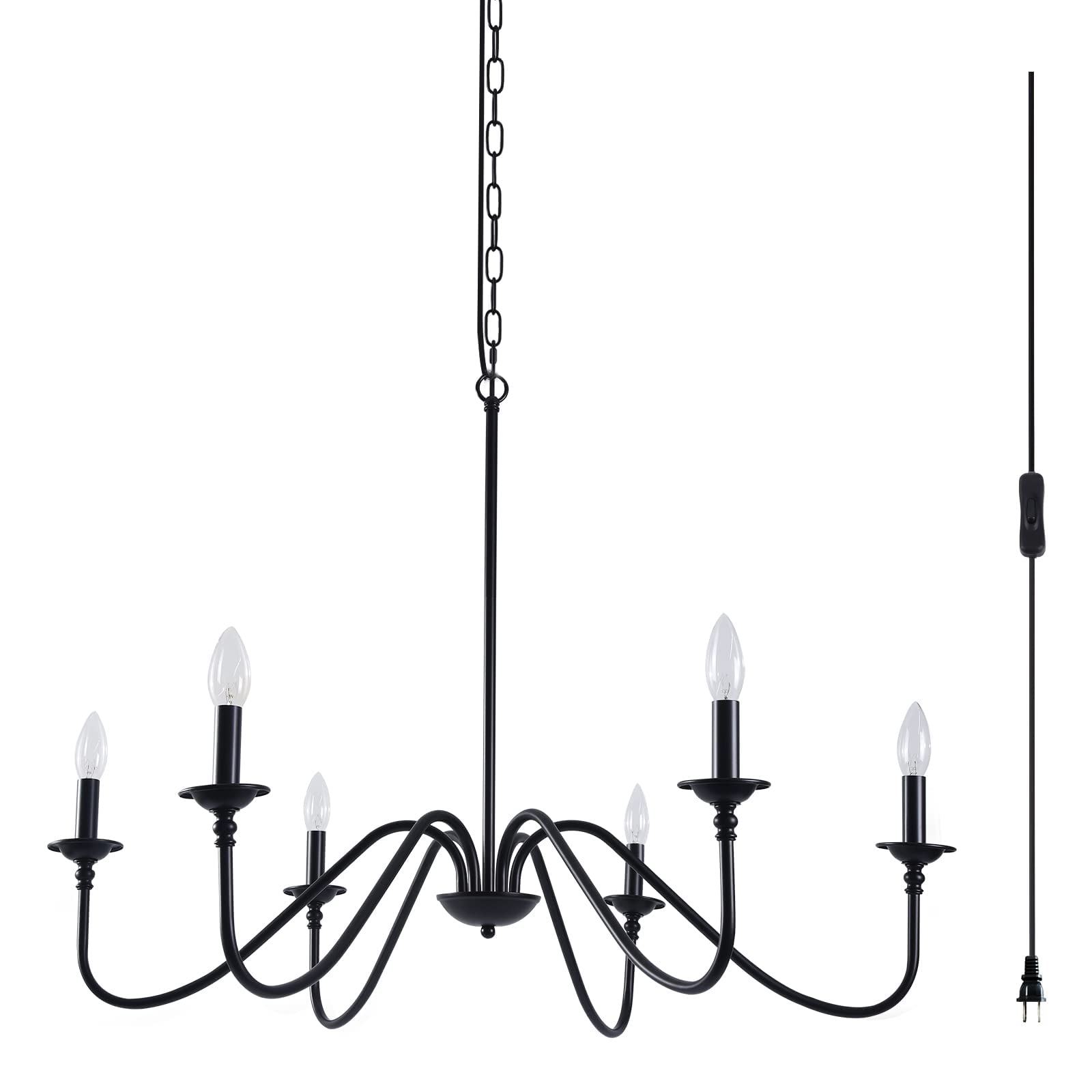 Hoxiya 34.6&quot; Black Chandelier - Pre-Assembled Farmhouse Hanging Light For Living Room & Bedroom