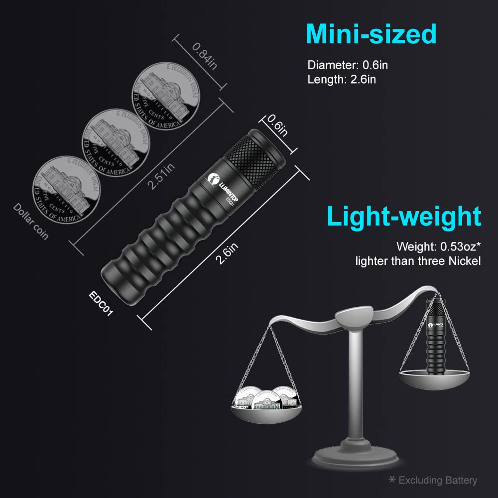LUMINTOP EDC01 Keychain Flashlight - 120 Lumens, Waterproof, Aluminum, Black, Compact Size