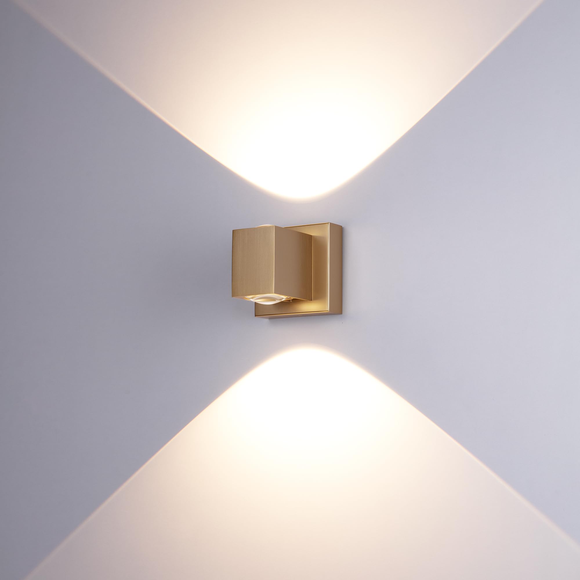 Tubicen Up Down Wall Sconce Gold Indoor Dimmable Modern Movie Theater Sconces Lighting Hardwired 10W Bright LED Square Wall Ligh