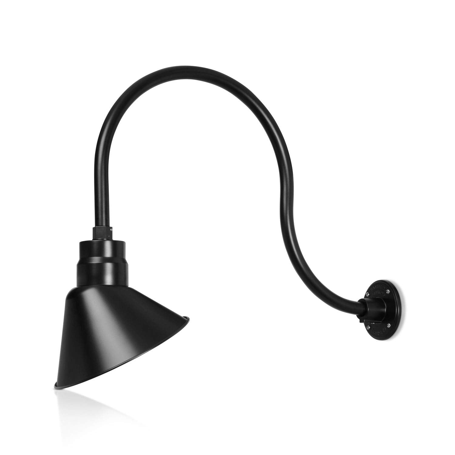 10in. Satin Black Angle Shade Gooseneck Sign Light Fixture With 24in. Long Extension Arm - Wall Sconce Farmhouse, Vintage, Antiq