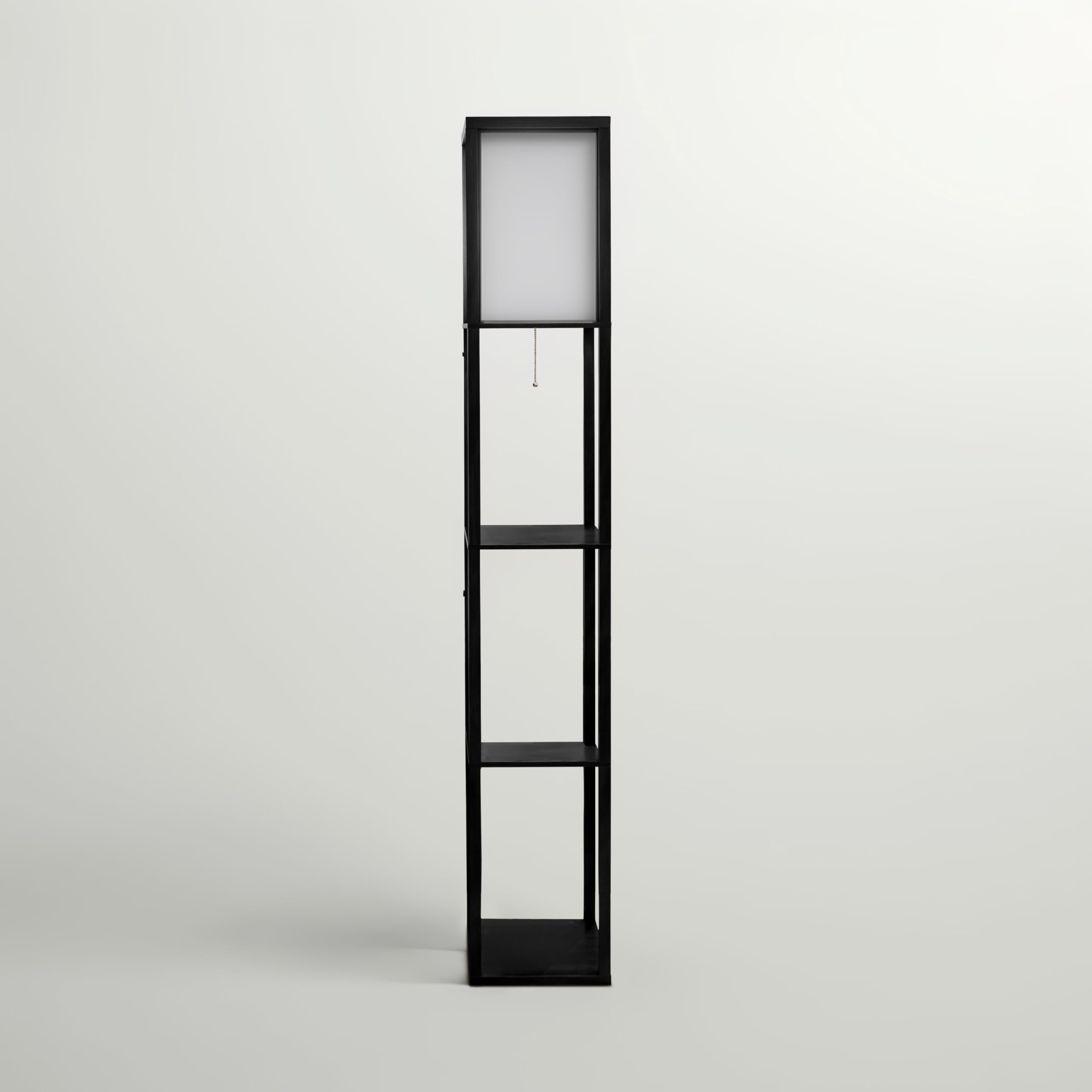Brightech Maxwell Modern Shelf Floor Lamp, Led Bulb, Classic Black, Regular Size, Wood, Perfect For Living Room, Bedroom, Office