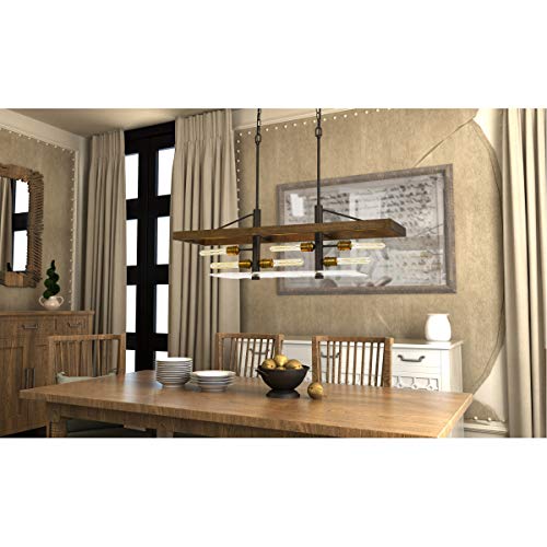 Cal Craiova 60W X 6 Pine Wood Island Chandelier With Hand Crafted Glass (Edison Bulbs Not Included) (Model: Fx-3701-6)