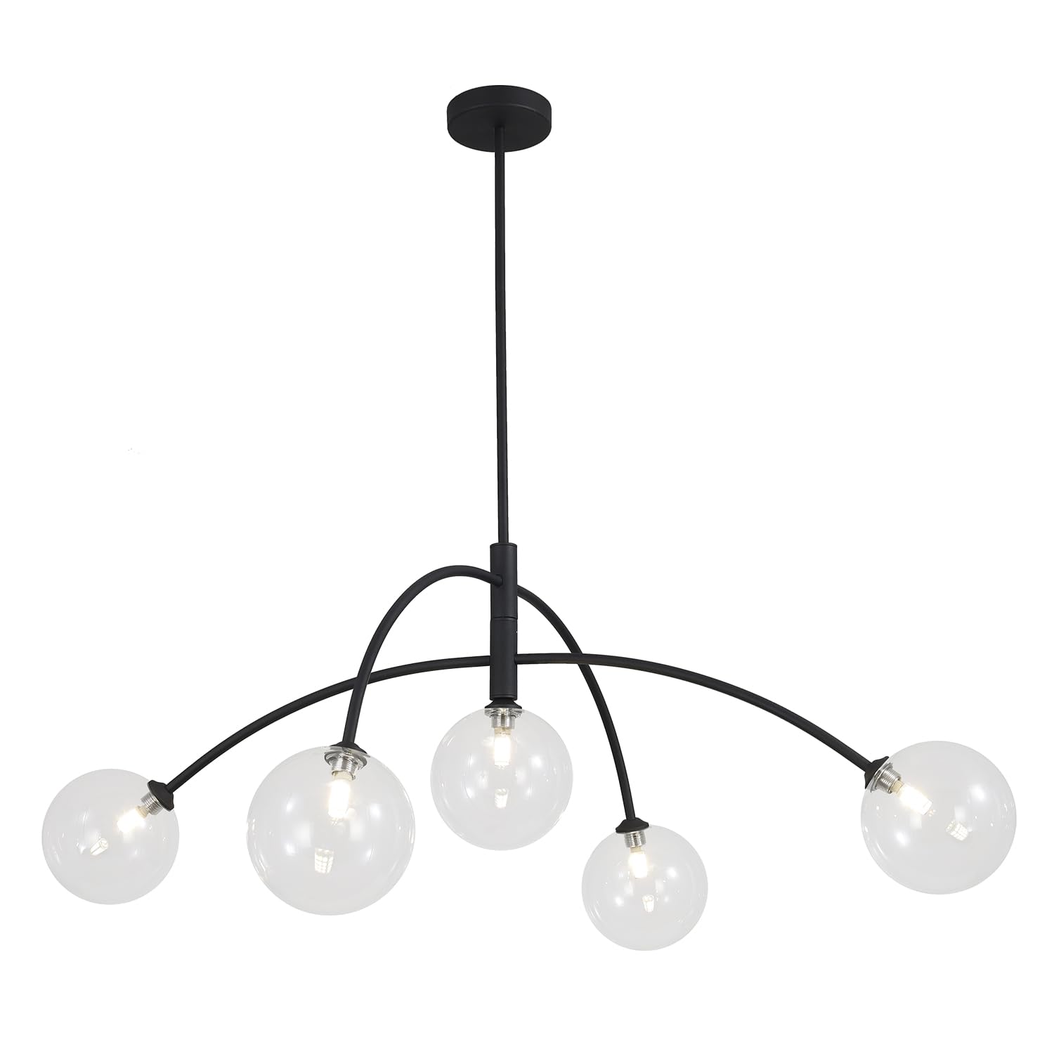 Fulesi Mid Century Modern Sputnik Chandelier Adjustable 5 Light Pendant Light Fixture Clear Glass Black Ceiling Chandelier For D