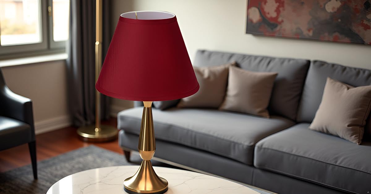 Aspen Creative Empire Uno Lamp Shade, 5 Top X 9 Bottom X 7 Slant Height, Red Fabric, Model 58904A