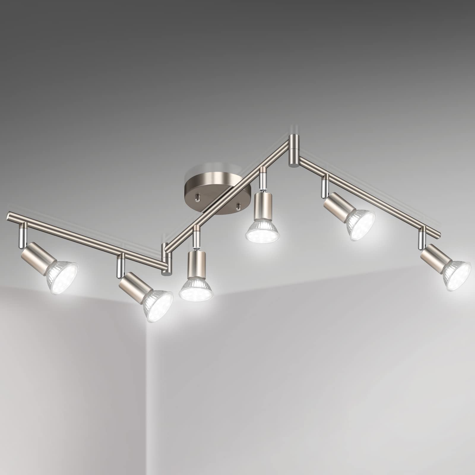 Unicozin LED Track Lighting Kit, 6 Light, Matt Nickel, Includes 6 x GU10 Bulbs, Model 516k5fhTcwL, Modern Ceiling Spot Light