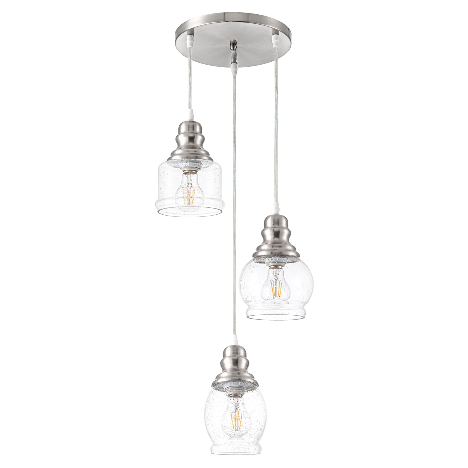 WILON Dining Room Light Fixture, 3 Light Pendant Light Fixtures Kitchen Island Pendant Lighting, Cluster Pendant Light with Seed