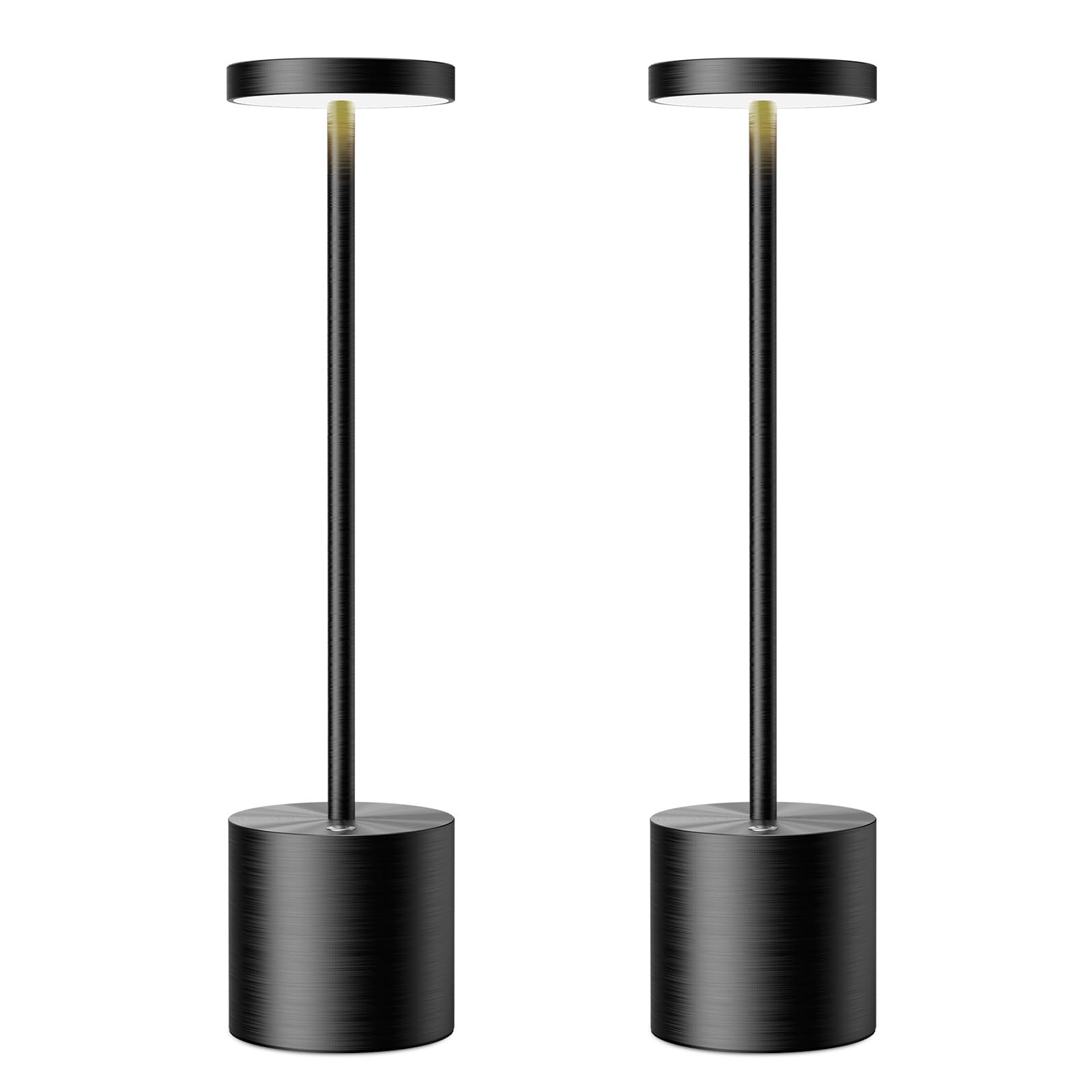 SAKRINGT Cordless Table Lamps, 6000mAh Rechargeable LED Light, 2 Pack, Black, Aluminum, Model S801