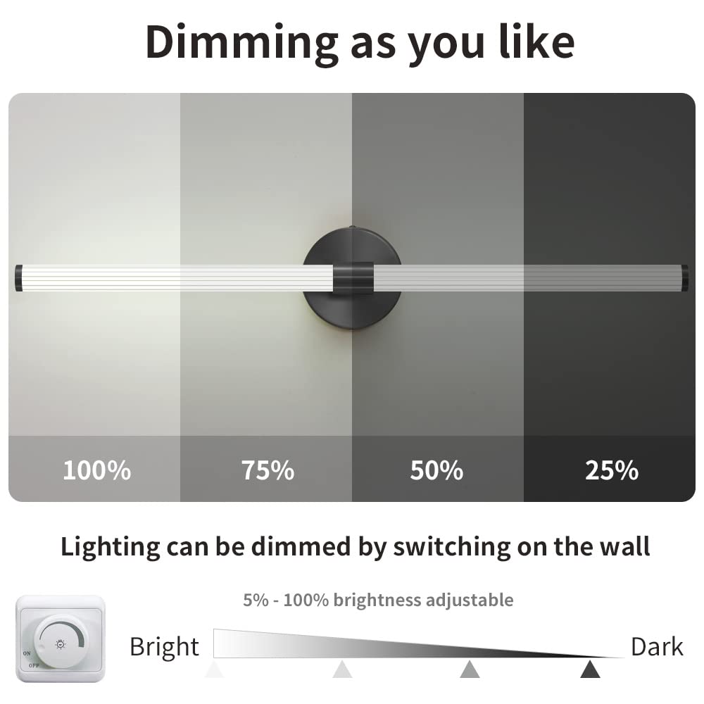 Gednbo Dimmable LED Bathroom Vanity Light Bar 4000K 31 inch Black Metal Wall Sconce Model 1738