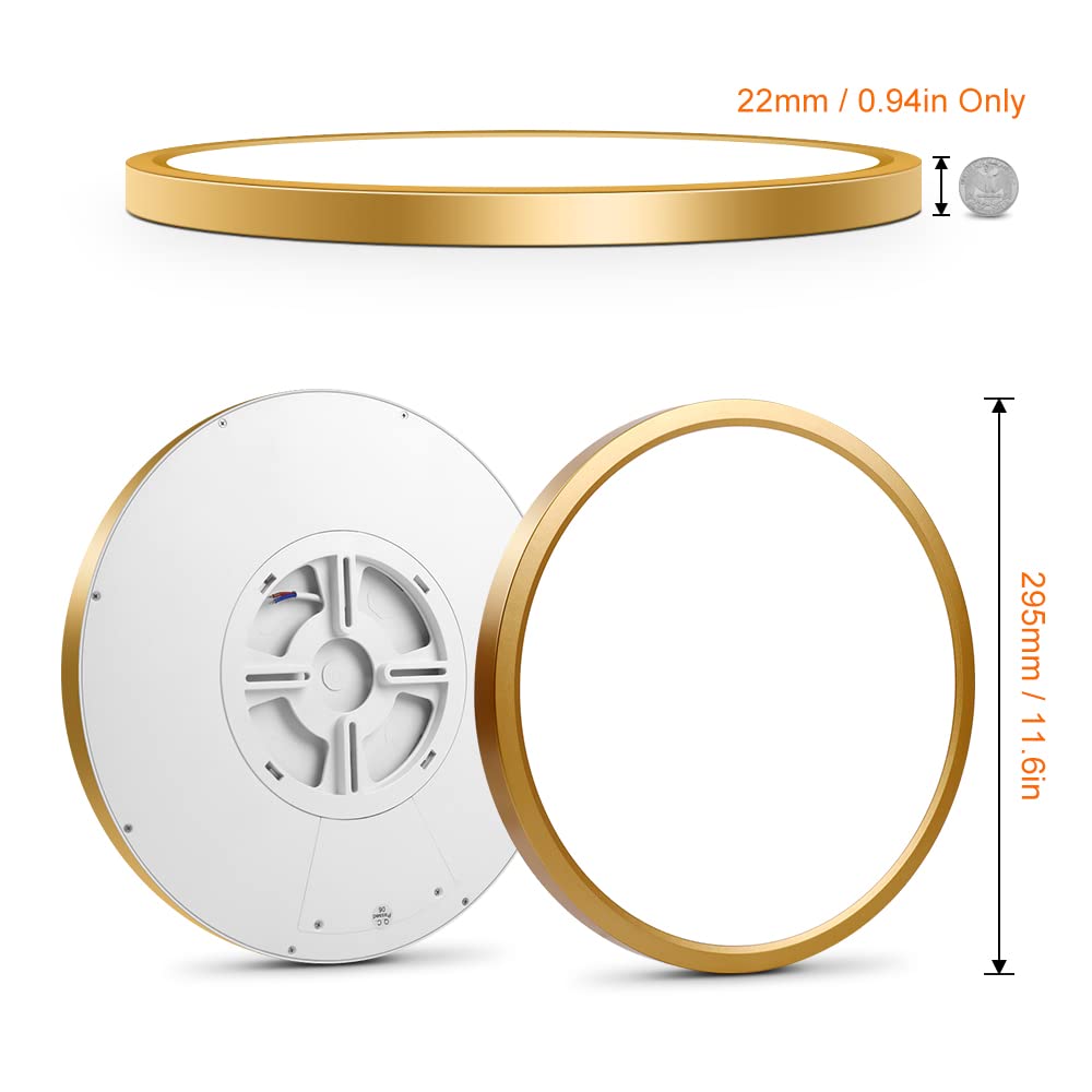 Fletergib 12 Inch Gold Led Ceiling Light, 5000K Daylight White, 24W Gold Flush Mount Ceiling Light, 3200Lm Round Low Profile Ceiling Lights For Bedroom, Living Room, Dining Room