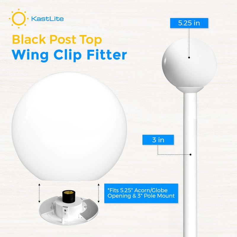 KastLite Wing Clip Fitter for 5.25in Acorn/Globe, 3in Pole Mount, White, Polycarbonate, Model KL0032, 5-Pack