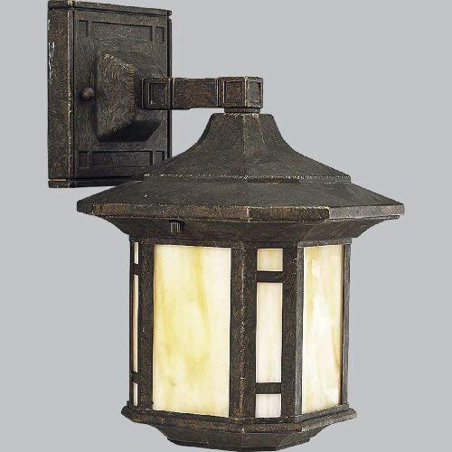 Progress Lighting Wall Lantern, 1-Light, Aluminum, Honey Art Glass, 6-5/8in x 10-1/2in, Weathered Bronze, Model P5628-46