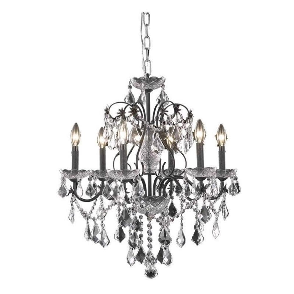 Elegant Lighting 2015D24DB/RC Francis Collection 6-Light Hanging Fixture Royal Cut Crystals with Dark Bronze Finish