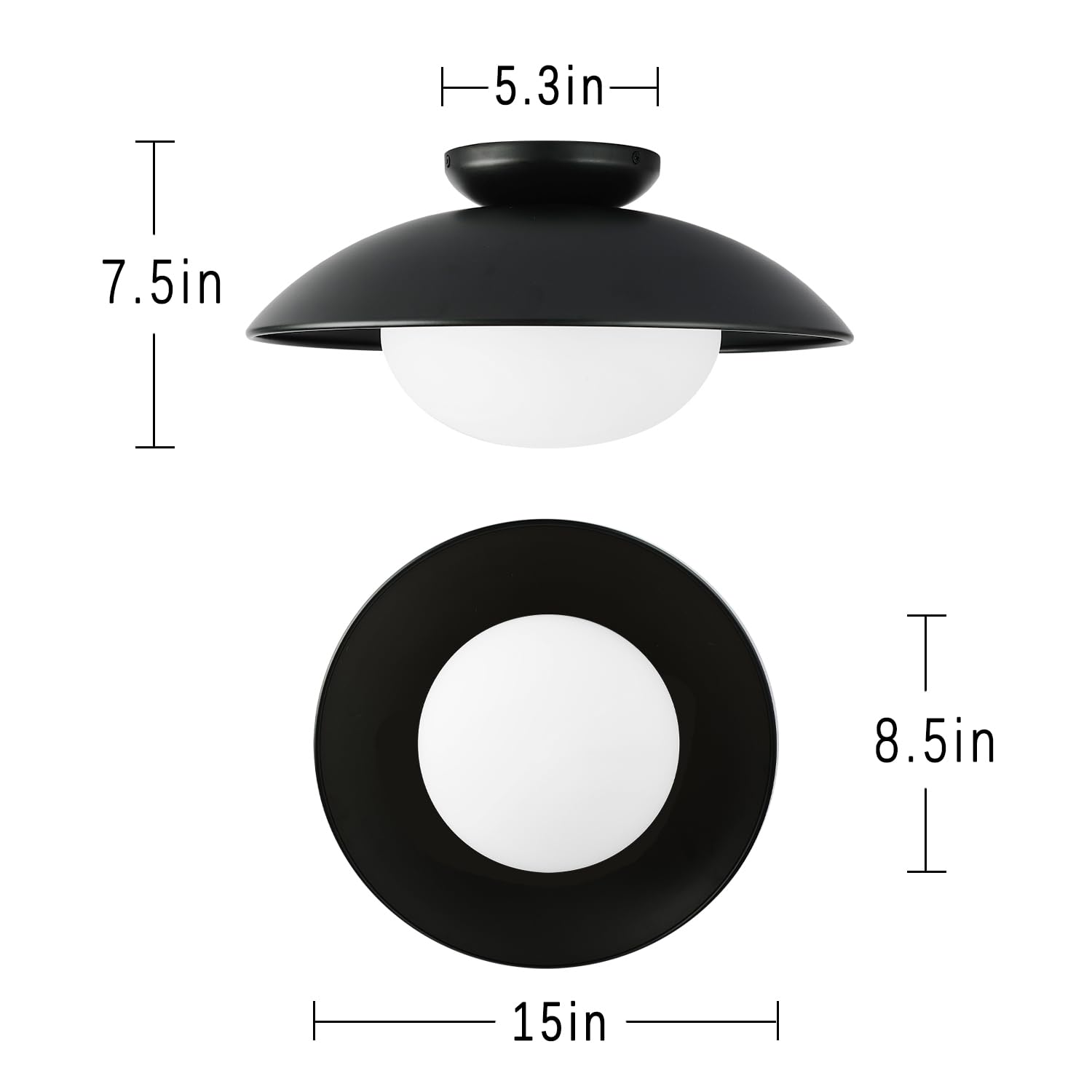 Pirxxiy Soft Black 15In Semi Flush Mount Ceiling Light Fixture, Bowl Lampshade Style Vintage Close To Ceiling Light Fixture, Mod